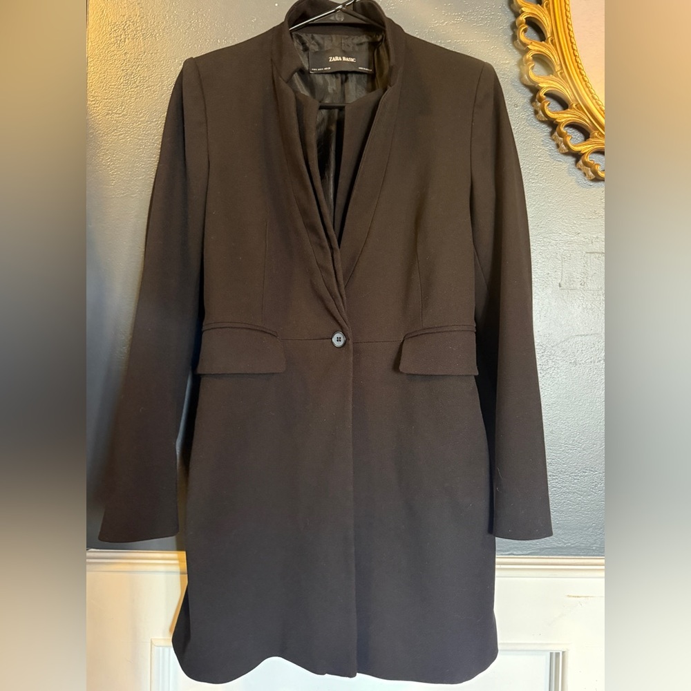Zara Basic Longline Blazer Layered Collar